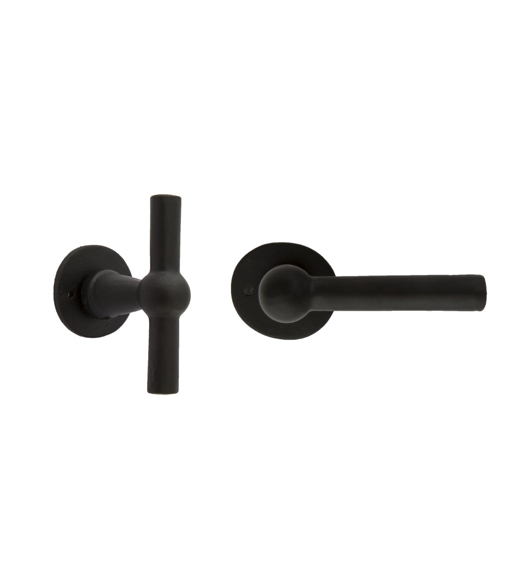 Door handle + retro-industrial vertical handle in round iron BECDF - designer handle