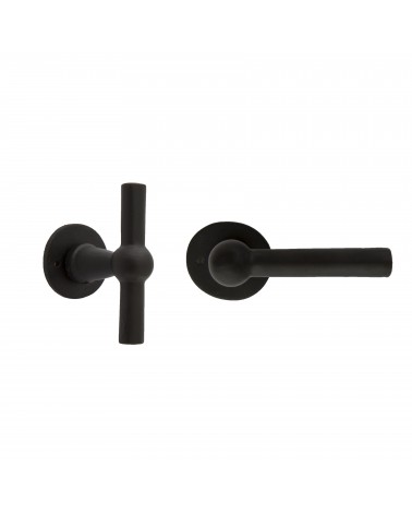 Door handle + retro-industrial vertical handle in round iron BECDF - designer handle