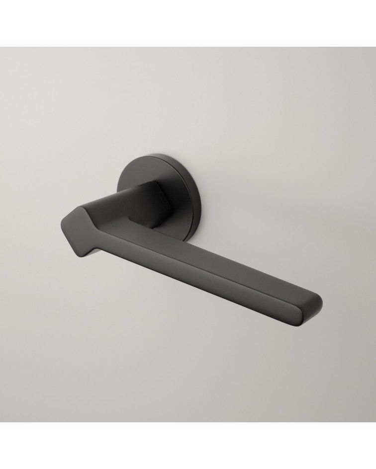 NINFEA black door handle designer hardware fitted on a door