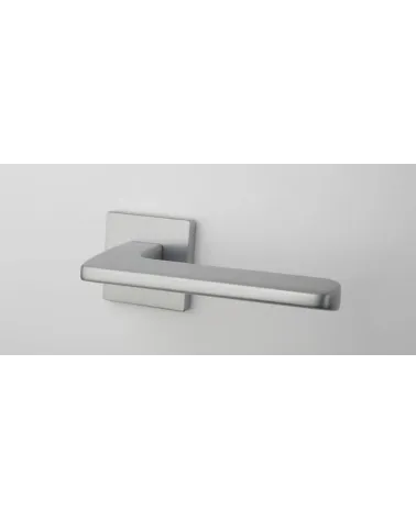 Satin chrome YUKA door handle designer hardware bottom view