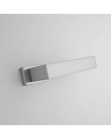 PINA satin chrome door handle designer handle angled view from below fitted on a door