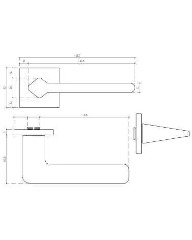 LILA door handle with dimensions