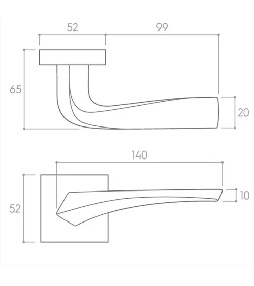 FLOW matt white door handle on square plate - designer hardware