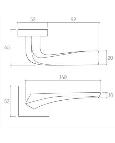 Matt white FLOW door handle on square plate - designer ironmongery