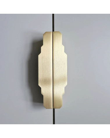 Brushed brass Karla Edge furniture handle bedroom handle positioned vertically zoomed view