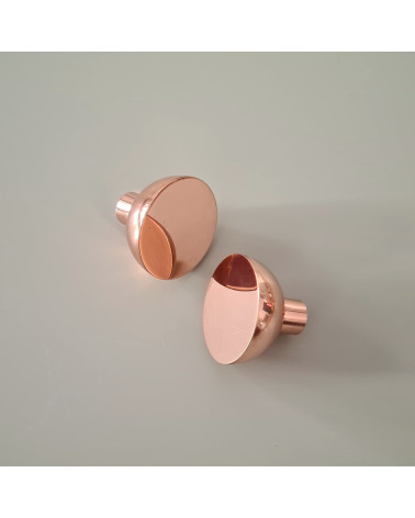 LUNA M copper furniture knob design positioned in oblique perspective and tilted
