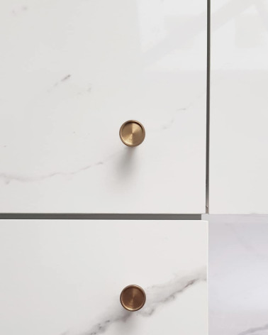 Brass VERA S furniture knob designer handle mounted on a drawer