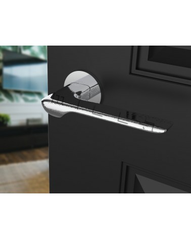 LIGNE zamak door handle design hardware angled view mounted on door