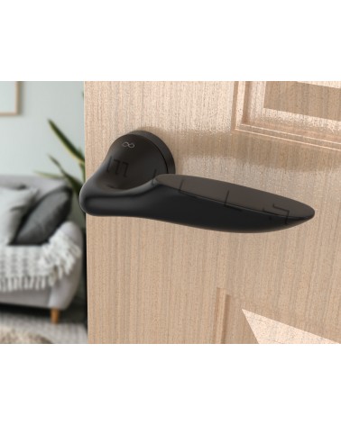 DOUCE zamak door handle design handle front view mounted on an open door