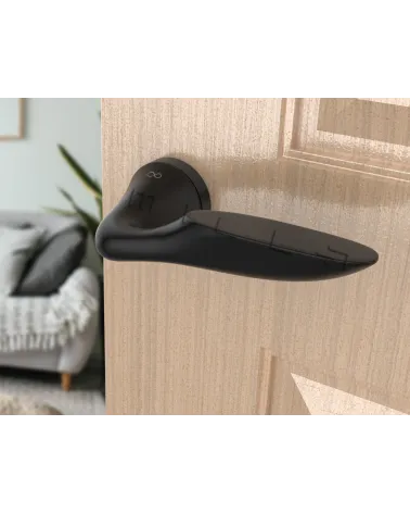 DOUCE zamak door handle design handle front view mounted on an open door