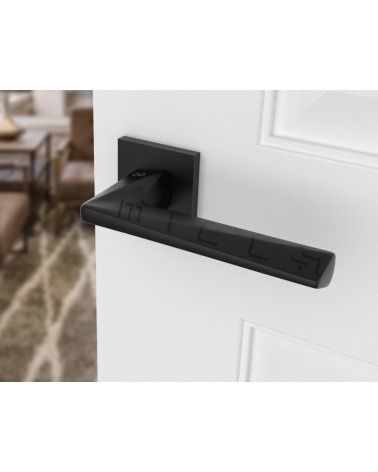 DIAMANT zamak door handle design handle colour 1 angled view mounted on a door