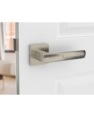 DIUNA aluminium door handle design handle angled view mounted on a door