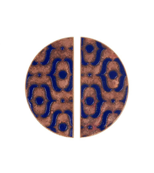 Blue Enamelled Oak Semi-Circular Furniture Handle