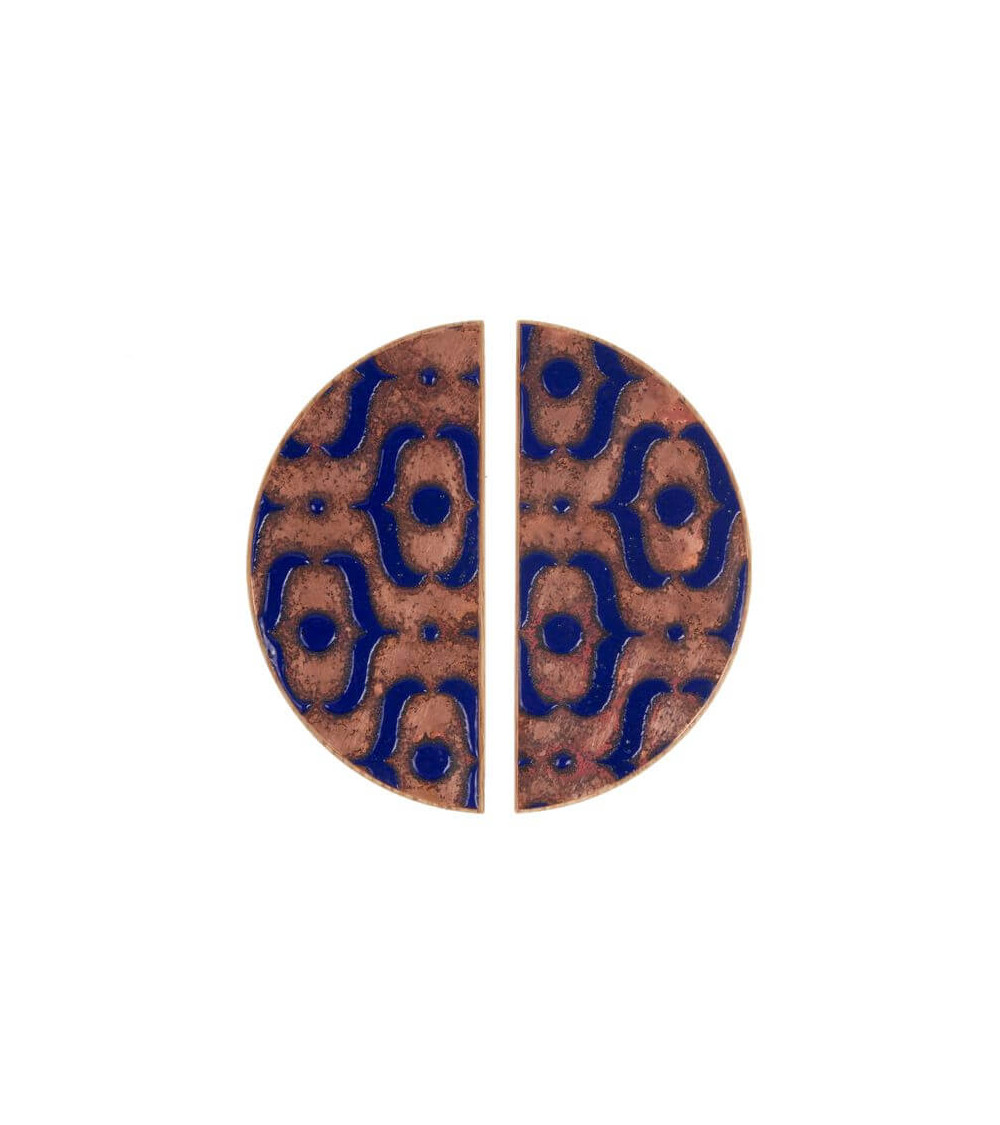 Blue Enamelled Oak Semi-Circular Furniture Handle