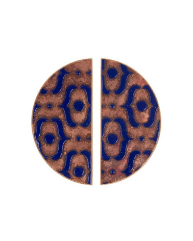 Blue Enamelled Oak Semi-Circular Furniture Handle