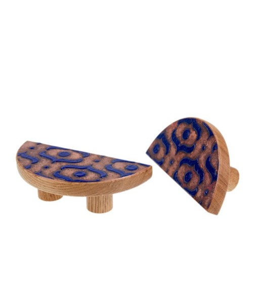 Blue Enamelled Oak Semi-Circular Furniture Handle