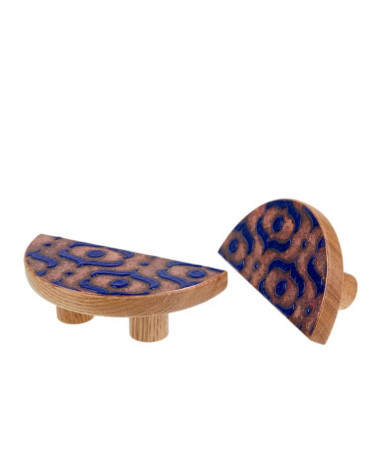 Blue Enamelled Oak Semi-Circular Furniture Handle