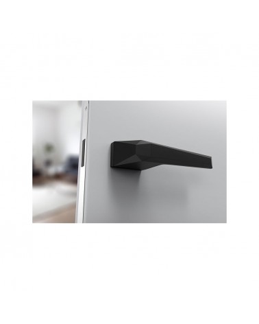 Black Prism door handle designer handle bottom view mounted on open door