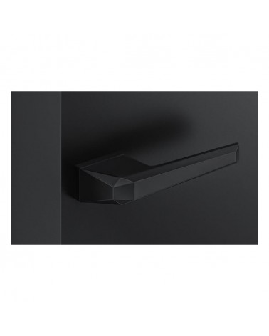 Black Prisme door handle designer handle top view mounted on a door