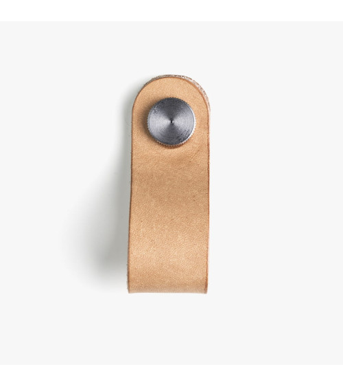 Cabinet Knob in Natural Leather Brown/Steel