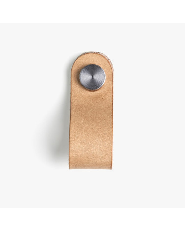 Cabinet Knob in Natural Leather Brown/Steel