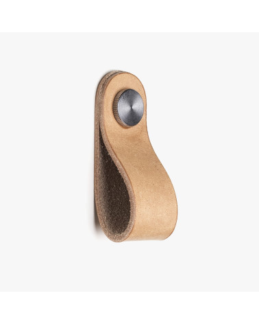 Cabinet Knob in Natural Leather Brown/Steel