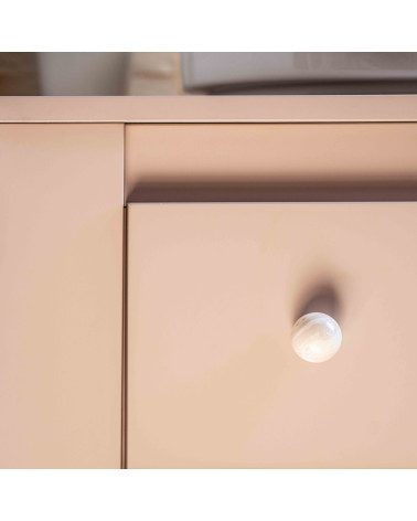 Taupe Rose beech wood furniture knob designer handle close-up front view mounted on a cabinet