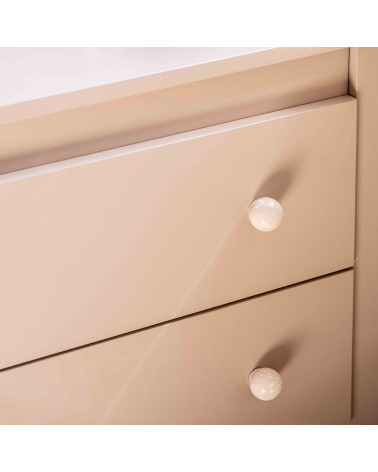Taupe Rose beech wood furniture knob designer handle fitted on a pink cabinet