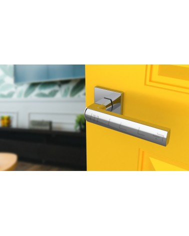 HOSTA door handle design ironmongery colour 2 angled view mounted on a door