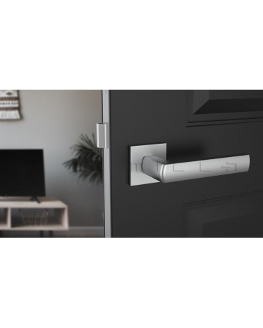 HOSTA door handle design ironmongery colour 4 front view mounted on a door