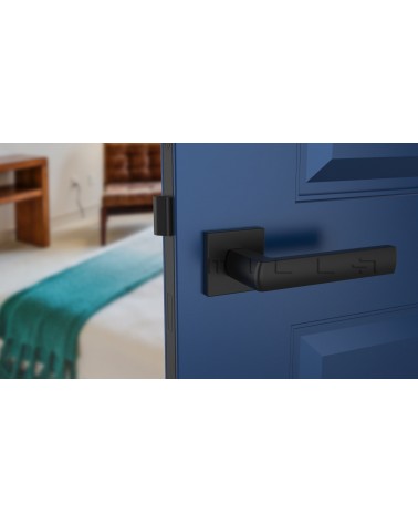 HOSTA door handle design ironmongery colour 1 front view mounted on a door