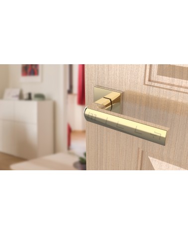 HOSTA door handle design ironmongery colour 3 angled view mounted on a door