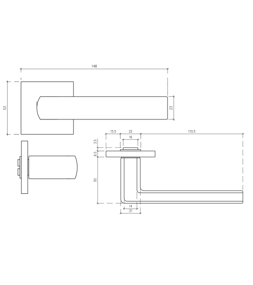 HOSTA white door handle set with white WC lock on white background