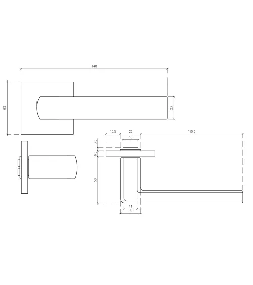 HOSTA white door handle set with white WC lock on white background