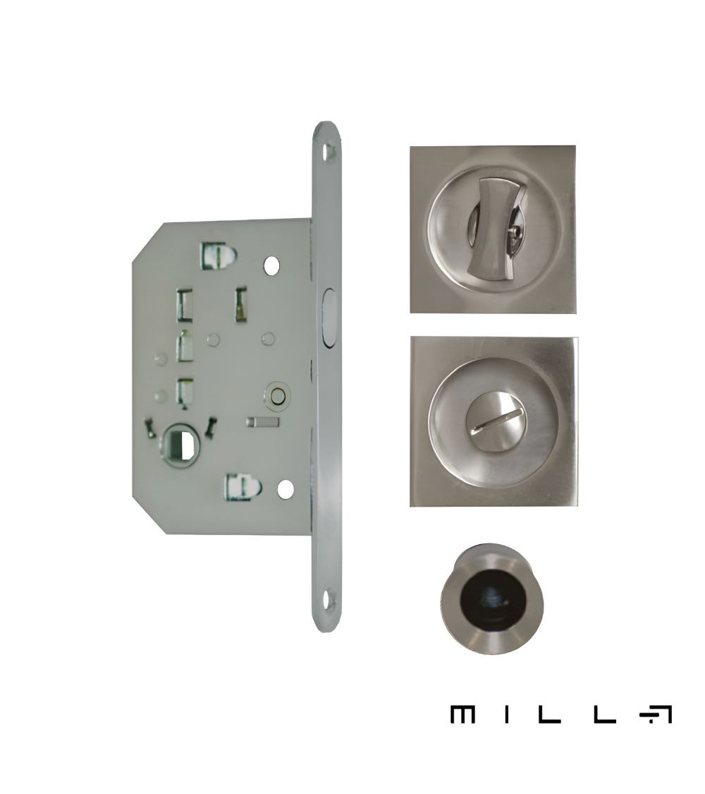 Sliding door kit with privacy lock stainless steel designer handle