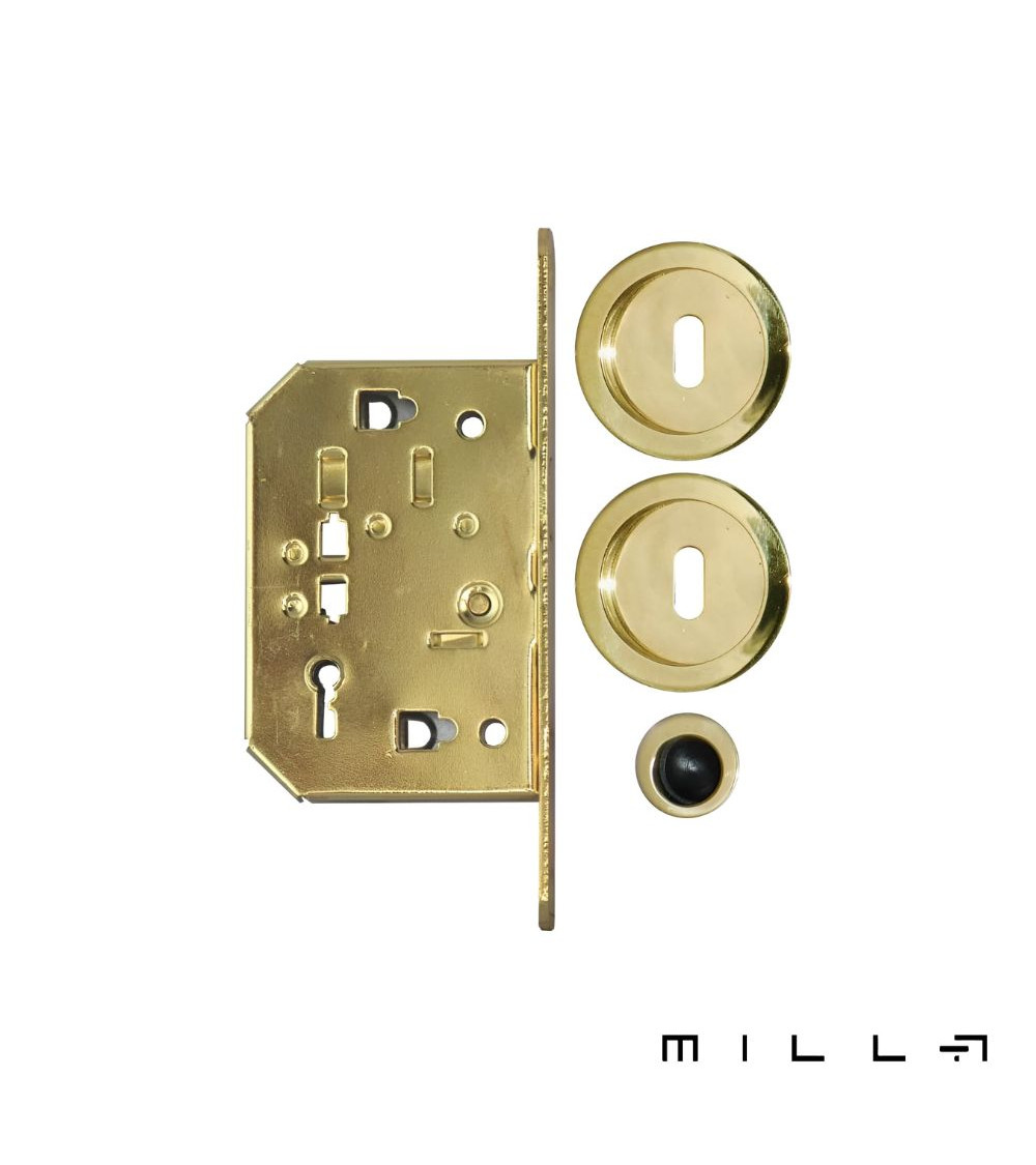 Sliding door kit with key lock I matt gold designer handle