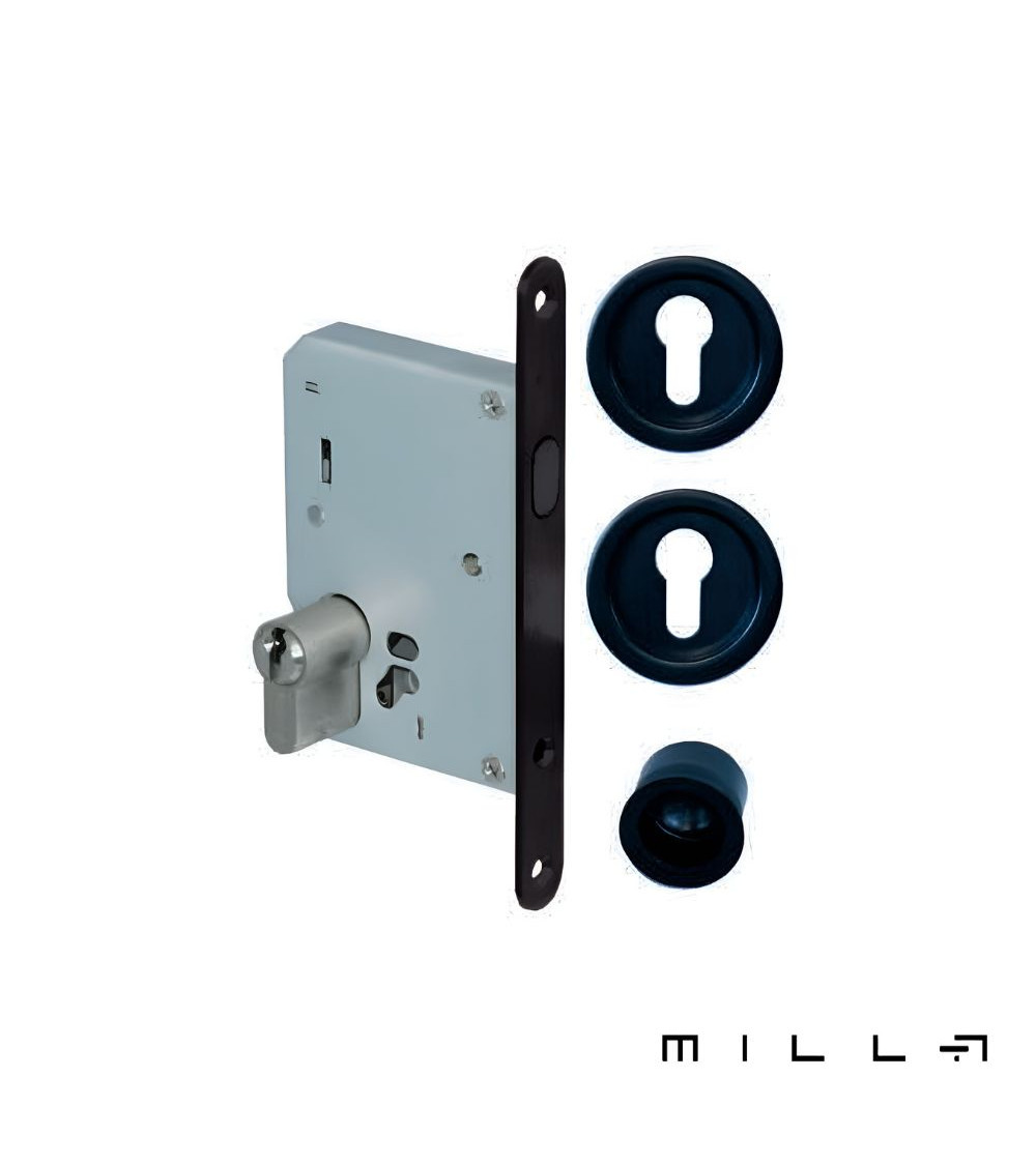 Sliding door kit with cylinder black designer handle