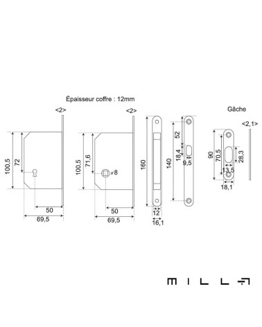 Sliding door kit with cylinder black designer handle with dimensions