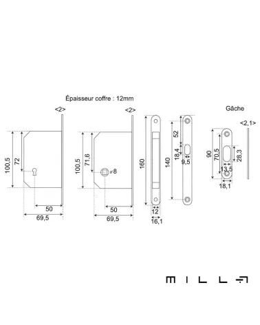 Sliding door kit with key lock I black designer handle with dimensions