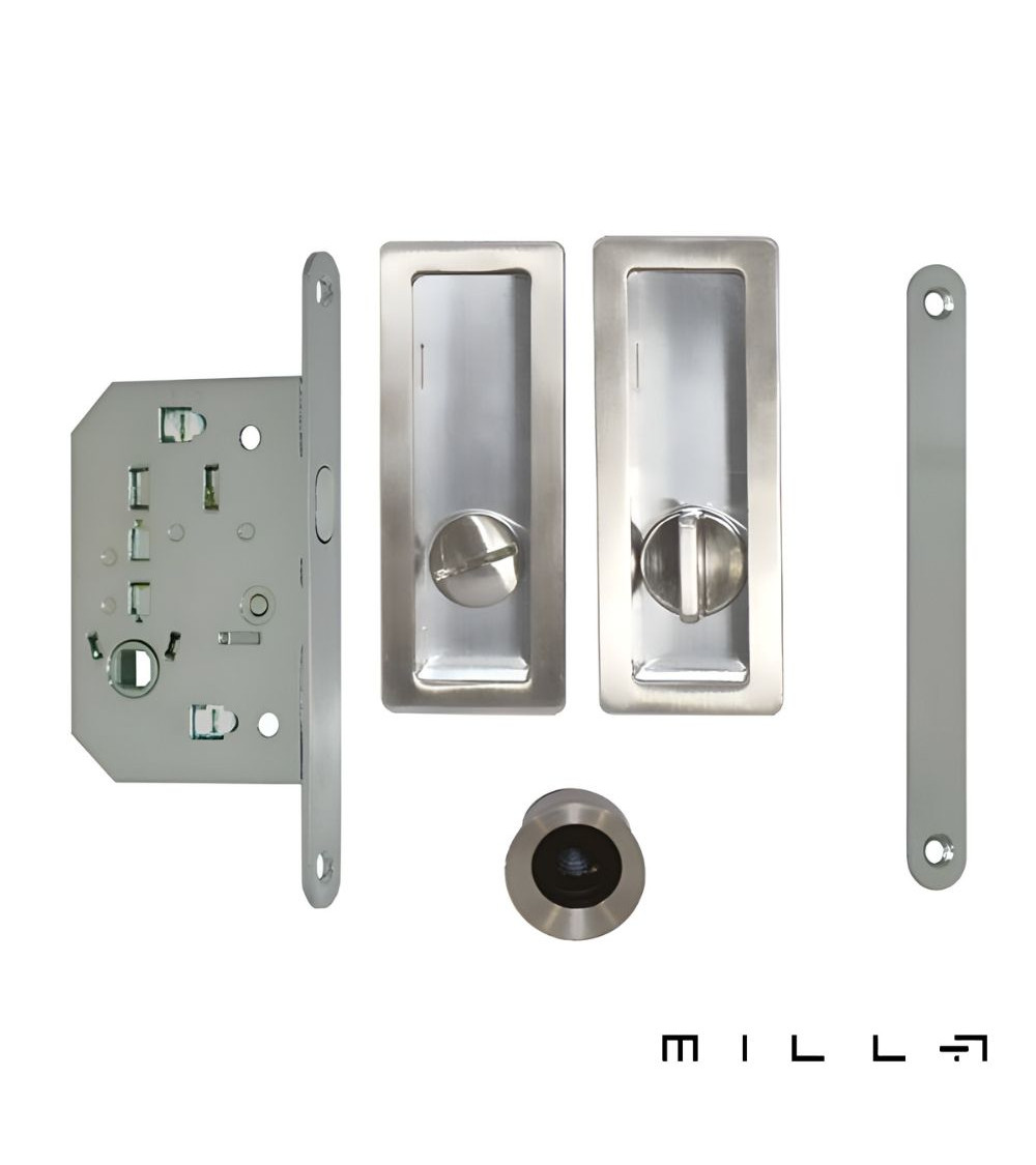Flush pull kit with privacy lock stainless steel designer hardware