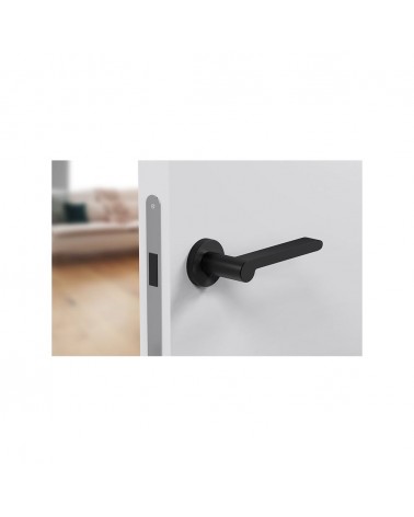 Zamak Pandora door handle designer handle top view mounted on an ajar door
