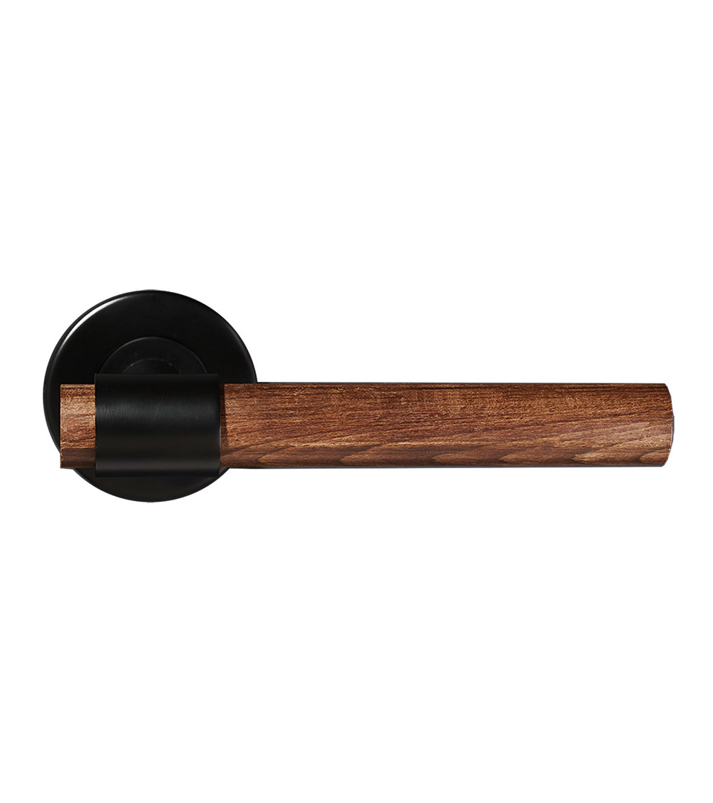 Dark treated natural beech wood door handle with black finish - Iraty
