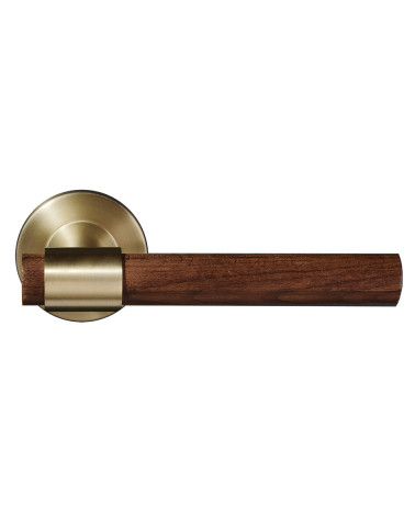 Dark treated natural beech wood door handle with matt gold finish - Iraty