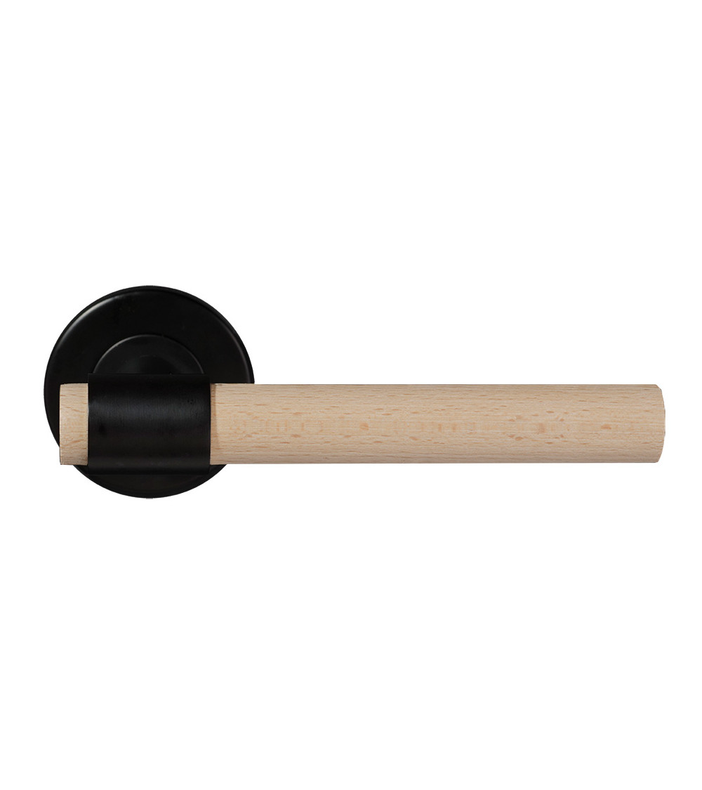 Beech wood door handle in natural varnished and black finish - Iraty