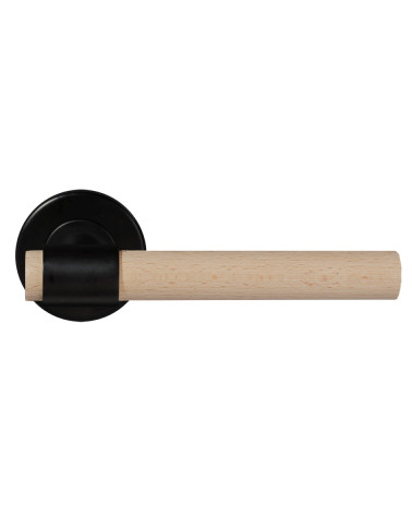 Beech wood door handle in natural varnished and black finish - Iraty