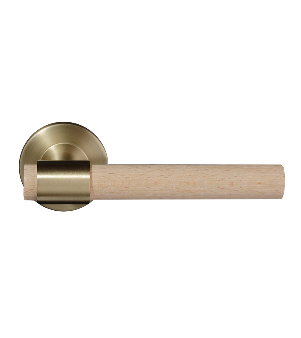 Beech wood door handle in natural varnished and satin gold finish - Iraty