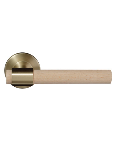 Beech wood door handle in natural varnished and satin gold finish - Iraty