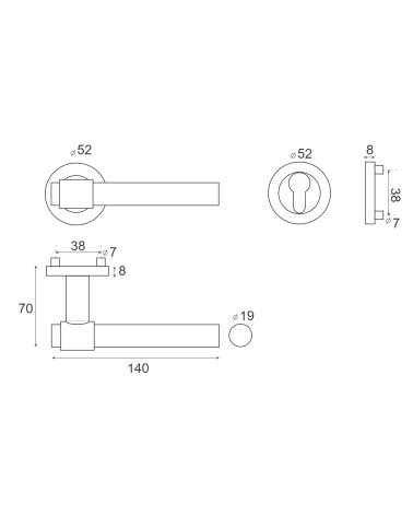 Beech wood door handle in natural varnished and stainless steel finish - Iraty