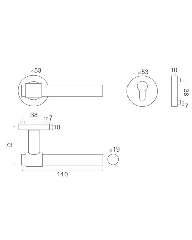 Dark treated natural beech wood door handle with matt gold finish - Iraty