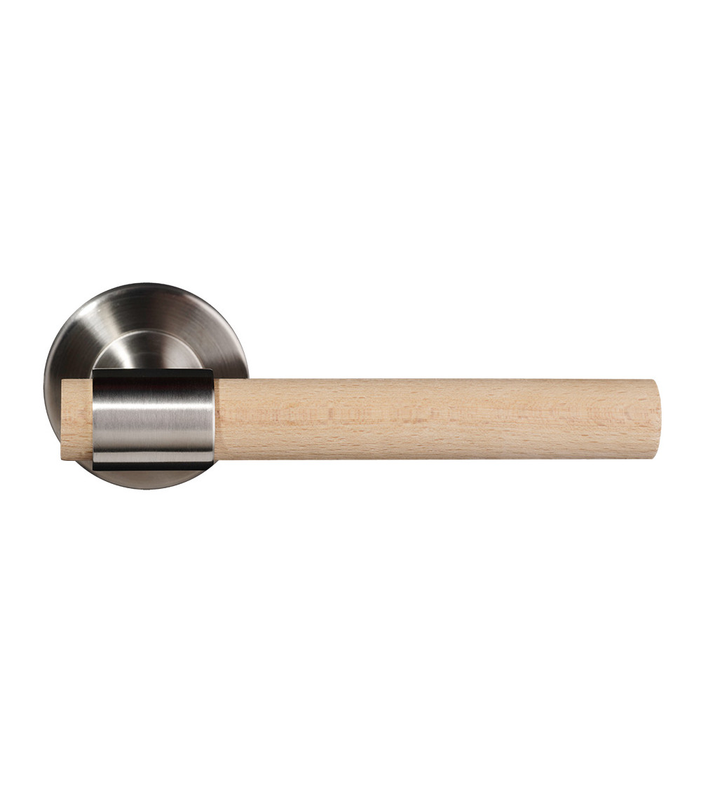Natural varnished beech wood and stainless steel door handle - Iraty